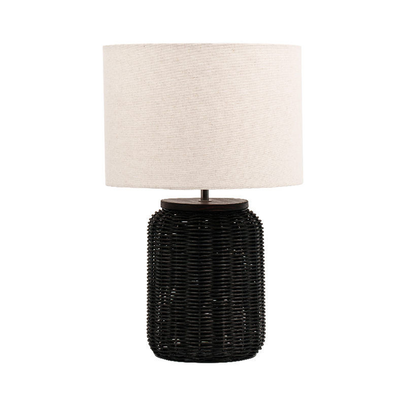 Lampu meja vintage rotan hitam